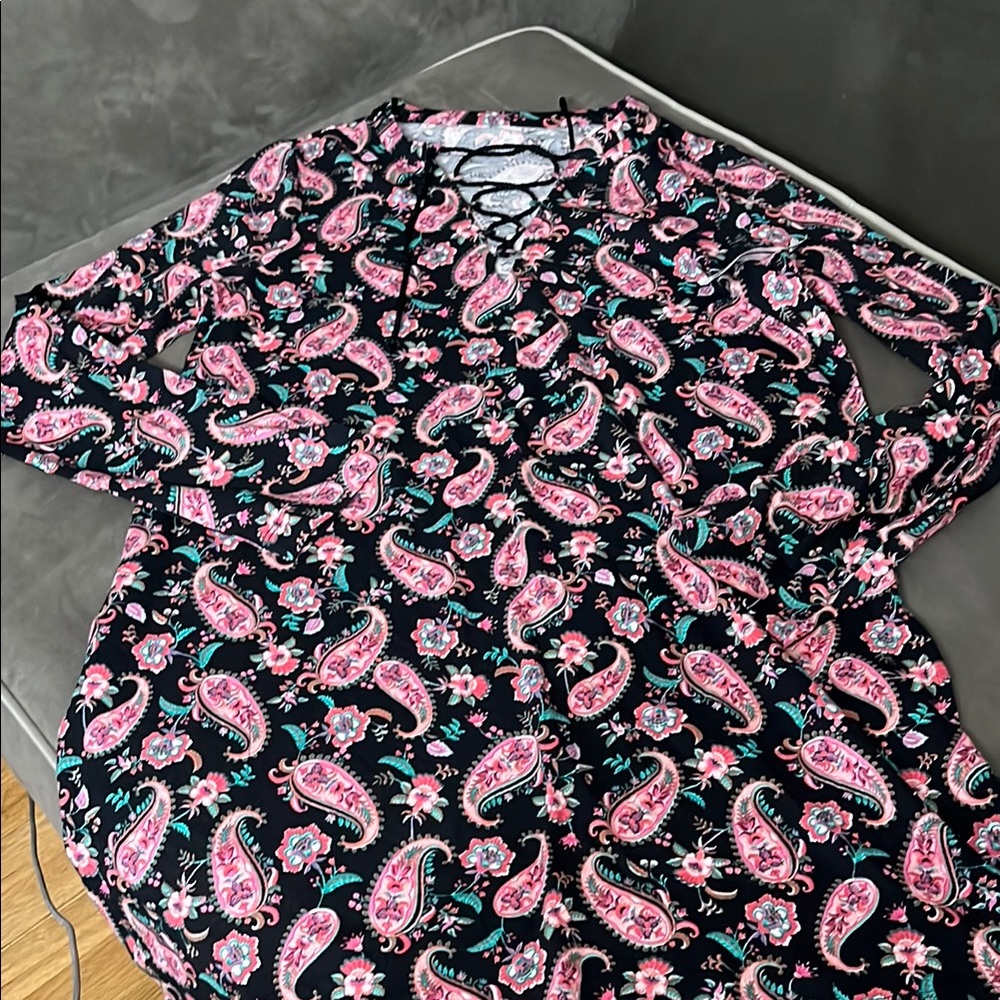 Lands' End Black and Pink Paisley Midi Dress